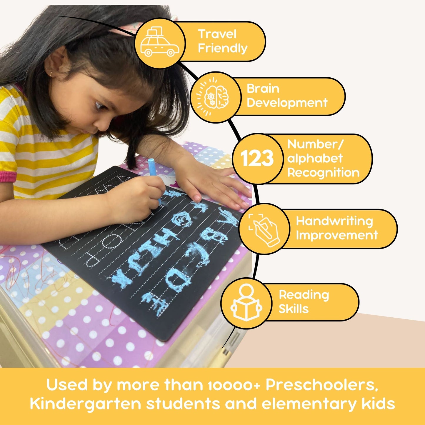 3 - in -1 Pre-Writing Board ( English Alphabet + Hindi Varnmala + Number and Shapes)